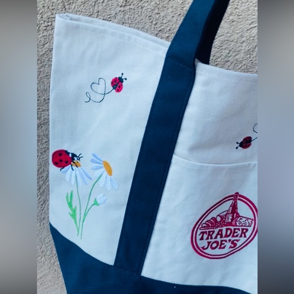 Embroidered Trader Joe’s Canvas Tote | Boho Reusable Market Bag | Gift Idea - Picture 4 of 13